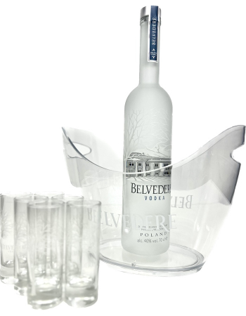 Belvedere Vodka Set 1 Medium Ice Bucket & 6 Shot Glasses & 1 bottle Pure - 40% - 70 CL
