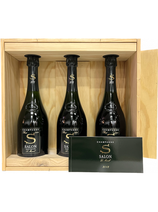 SALON Caisse Bois 3 bouteilles Le Mesnil Blanc de blancs Vintage 2012 - 3 x 75 cl