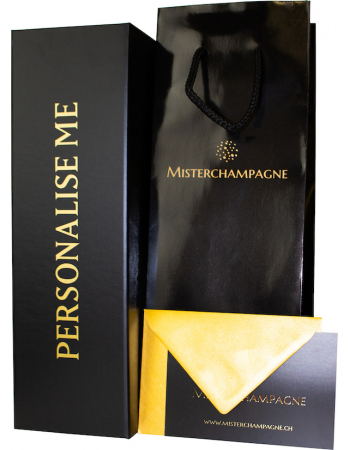 Misterchampagne.ch Giftbox Schwarz Karton, 20 Buchstaben GOLD Personalisiert - 75 cl