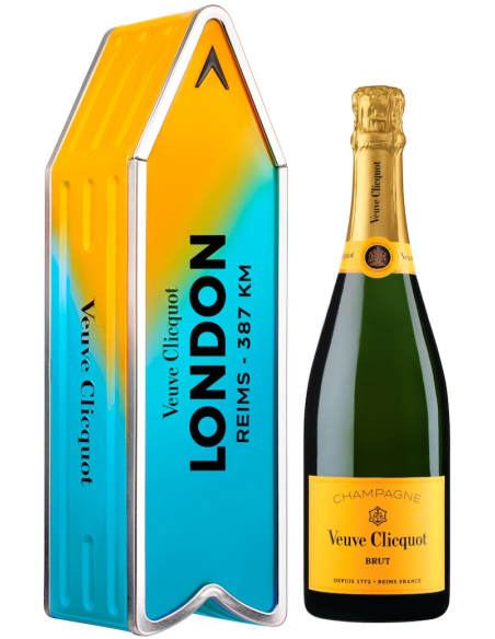Veuve Clicquot Personalisierte Metal Geschenkbox "ARROW BLUE" Yellow Label Brut - 75 cl