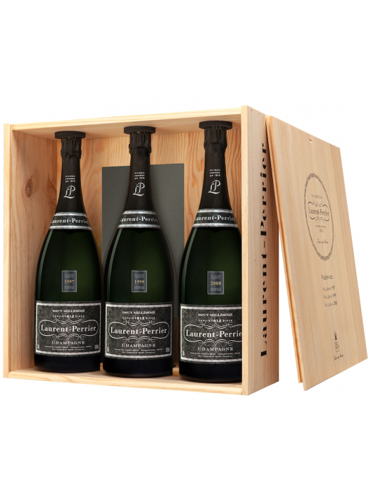 Laurent-Perrier Holzkiste mit 3 MAGNUM BRUT 1997, 1999 und 2000 - 3 x 150 cl
