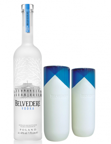 Belvedere Vodka Set 2 Natural Signature glasses & 1 Pure bottle - 40% - 70 cl