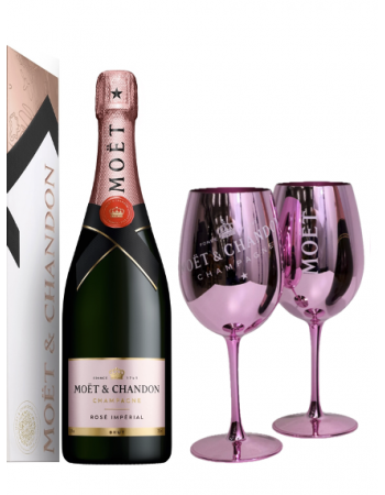 Moët & Chandon Set of 2 Pink Ceramic Glasses + Rosé Impérial - 1 x 75 CL