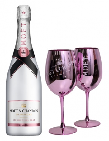 Moët & Chandon SET 2 pink ceramic GLASSES + 1 ICE IMPERIAL ROSÉ - 75 CL