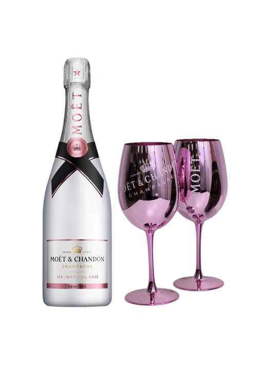 Moët & Chandon SET 2 pink ceramic GLASSES + 1 ICE IMPERIAL ROSÉ - 75 CL