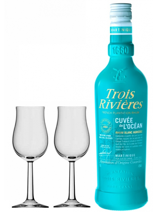 RHUM TROIS RIVIÈRES Set 2 Glasses & Blanc Cuvée L'Océan- 42% - 70 CL