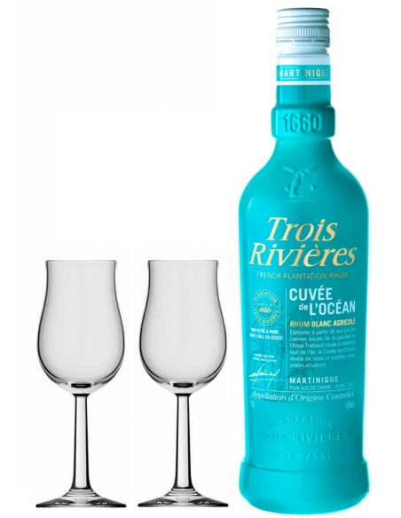 RHUM TROIS RIVIÈRES Set 2 Glasses & Blanc Cuvée L'Océan- 42% - 70 CL