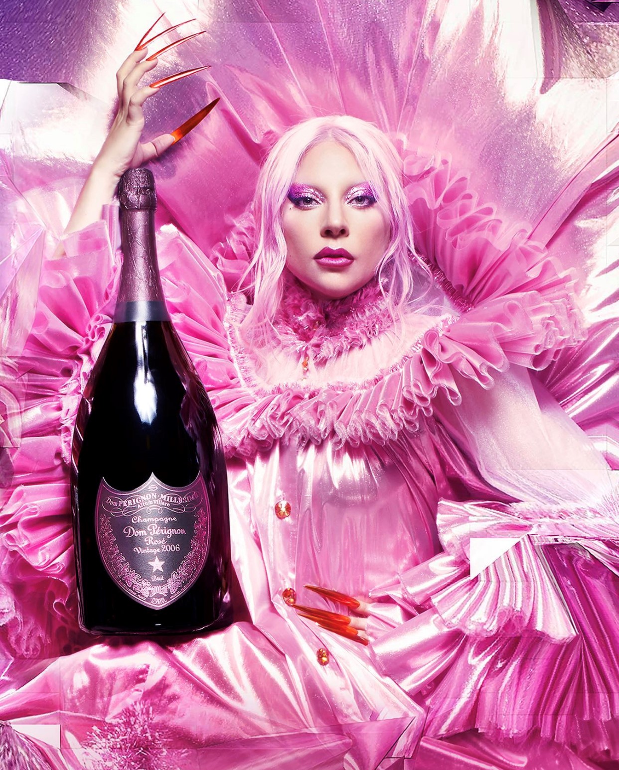 Lady Gaga with a bottle of Dom Perignon Ros&eacute;